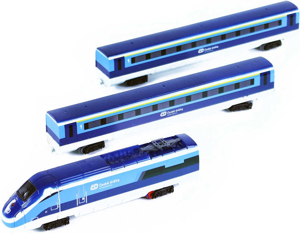 Vlak České dráhy set lokomotiva + 2 vagóny s kolejemi na baterie Světlo Zvuk