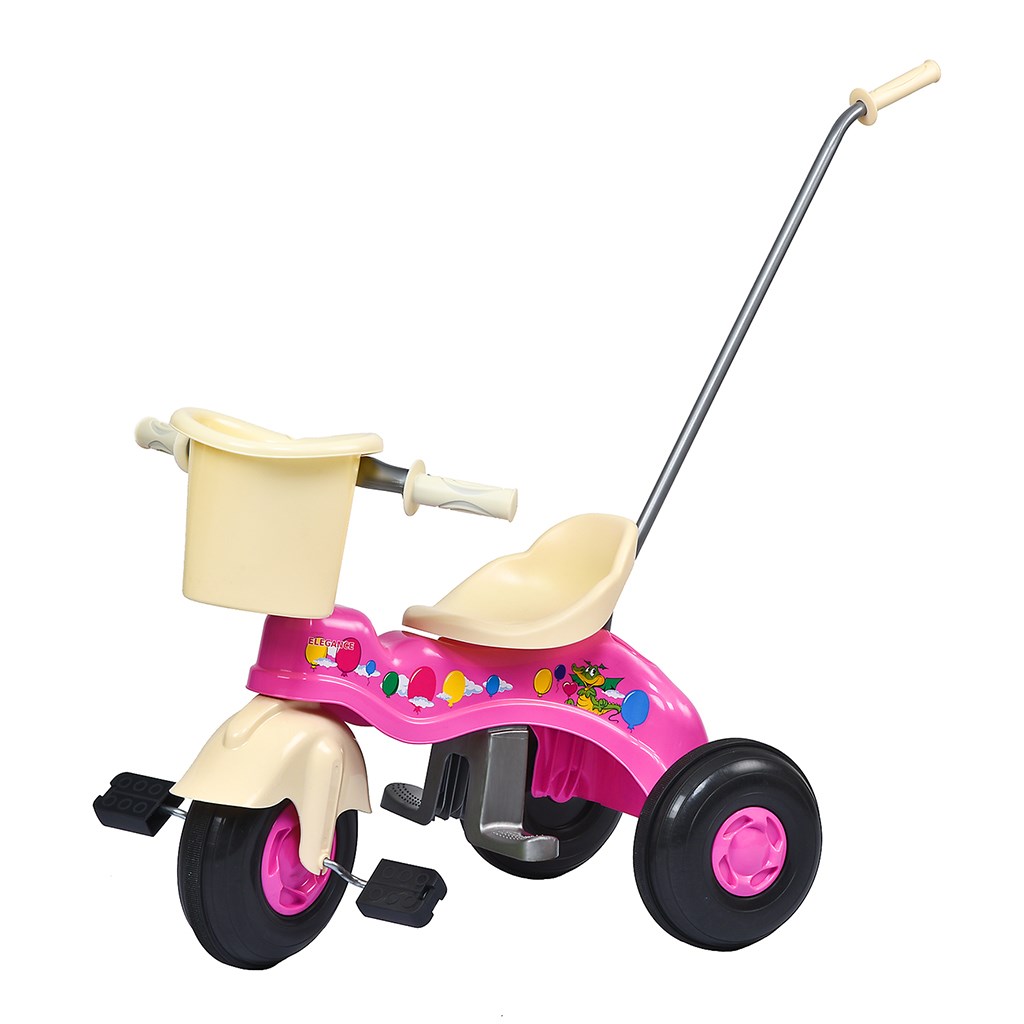 Dětská šlapací tříkolka s vodící tyčí BAYO JUNIOR - růžová