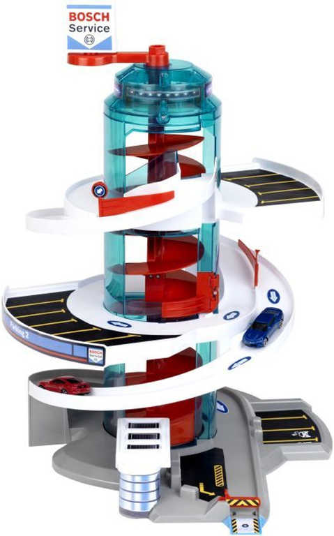 KLEIN Bosch garáž Helix s výtahem set se 2 autíčky na baterie Světlo Zvuk