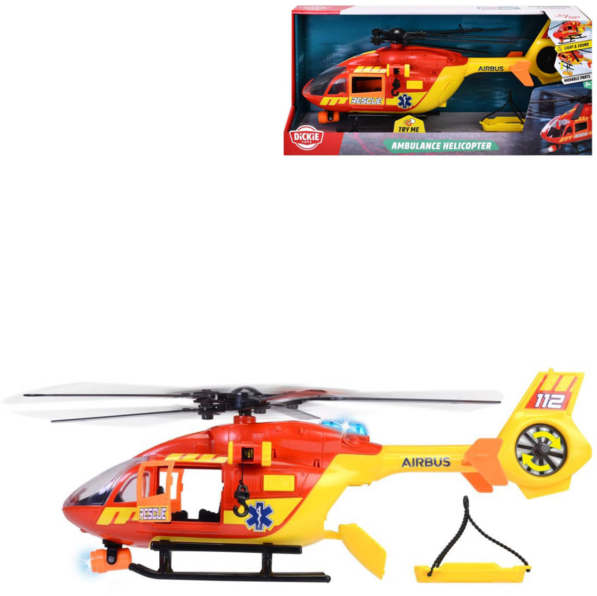 DICKIE Helikoptéra záchranářská s nosítky 112 airbus na baterie Světlo Zvuk