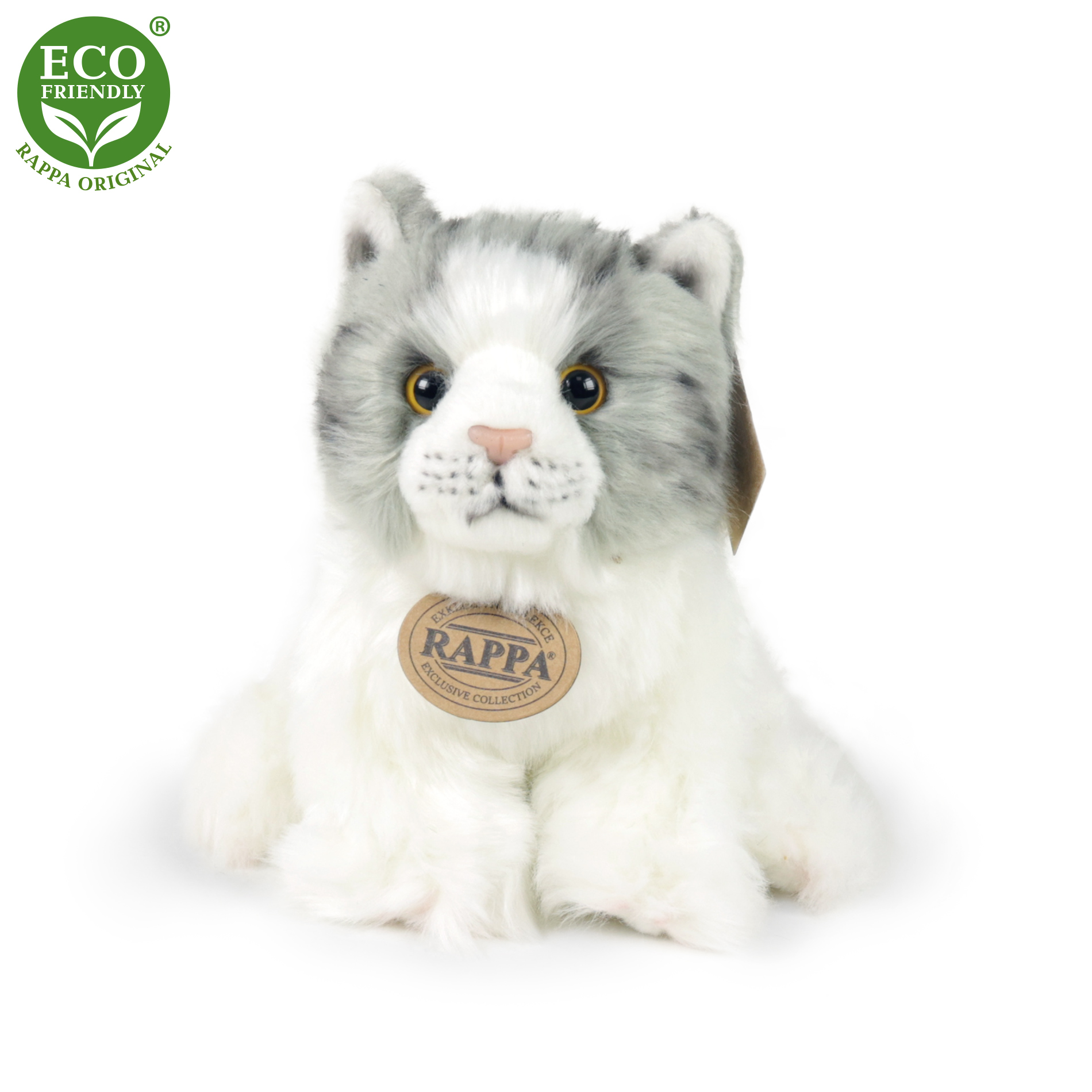 Plyšová kočka bílo-šedá sedící 17 cm ECO-FRIENDLY
