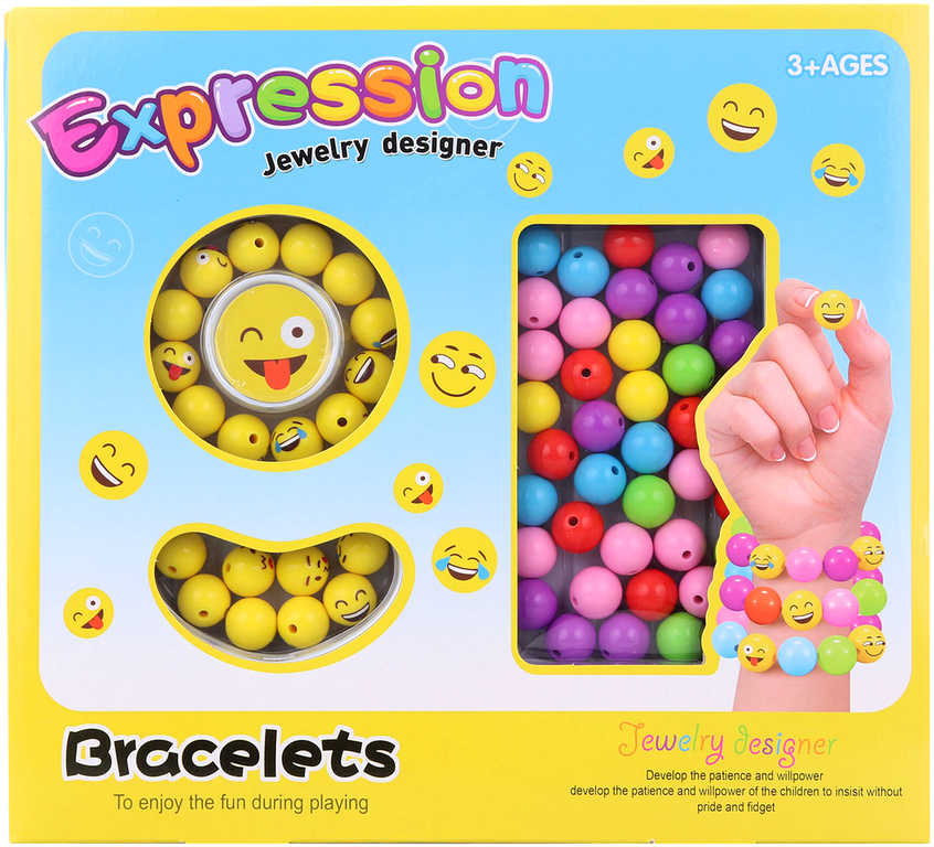 Korálky navlékací barevné smajlík Emoji výroba náramků kreativní set v krabici
