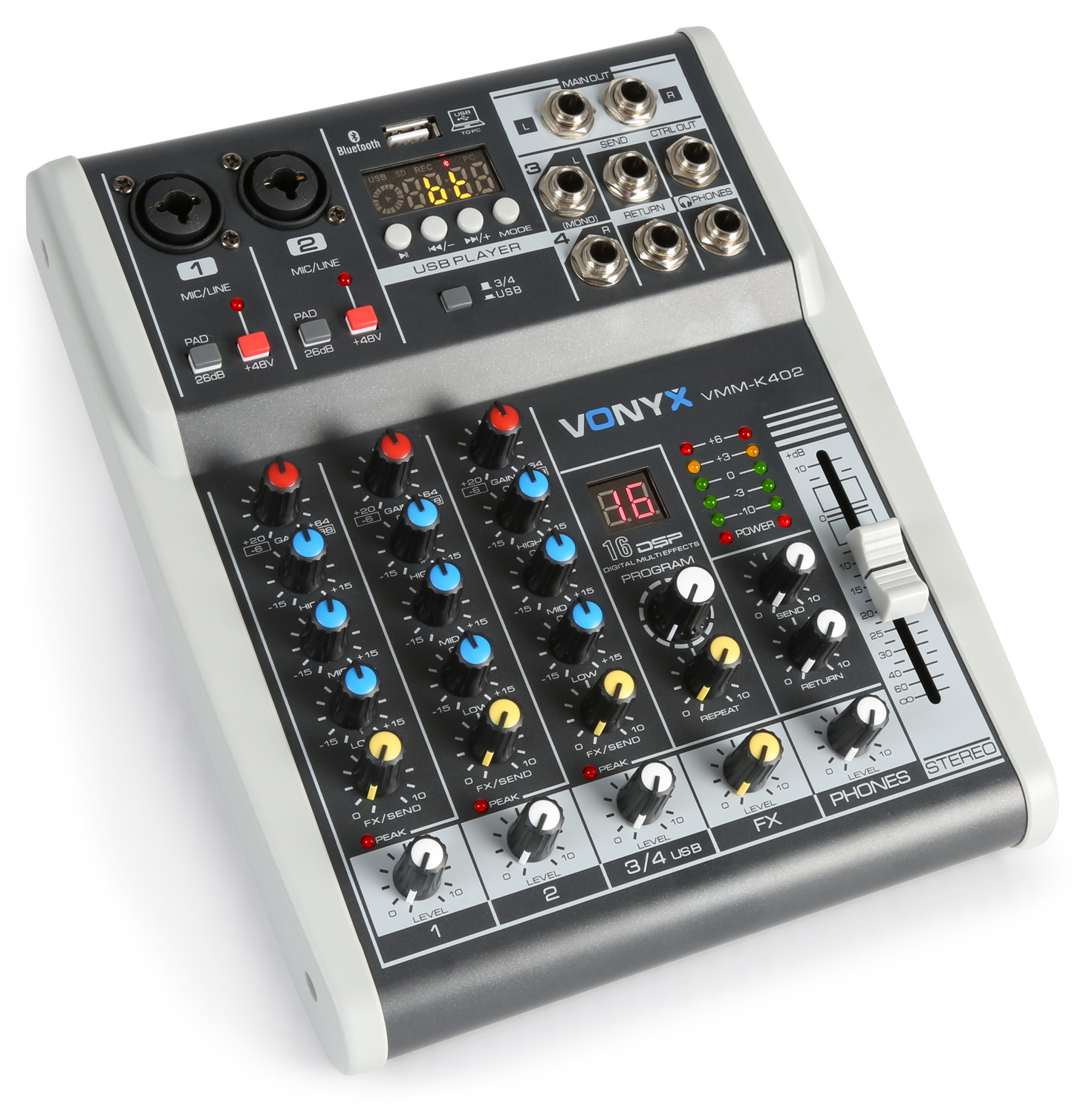 Vonyx VMM-K402, 4-kanálový mix pult s DSP/USB/BT