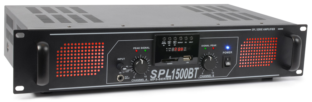 Skytec SPL 1500BTMP3 Amplifier Red LED + EQ Black