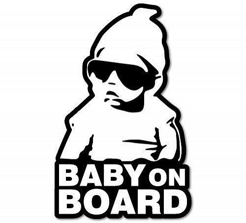 Nálepka na sklo auta - Baby on board - bílá