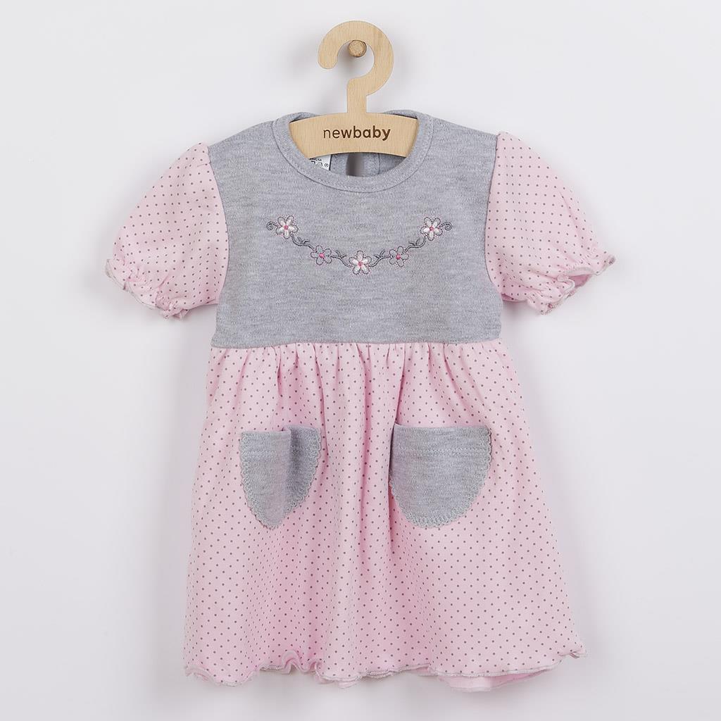 Kojenecké šatičky s krátkým rukávem New Baby Summer dress růžovo-šedé - růžová/68 (4-6m)