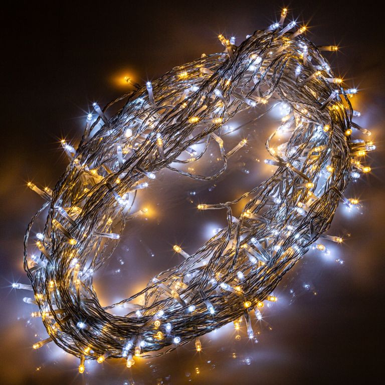 VOLTRONIC Vánoční řetěz 60 m, 600 LED, teple/studeně bílý