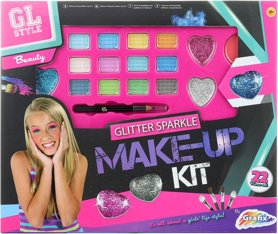 Dětský make-up třpytivý set šminky pro děti 22ks v krabici