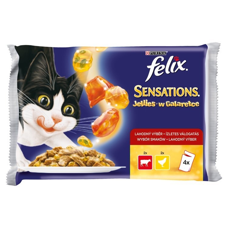 Sensations Jellies lahodný výběr hovězí s rajč.+ kuře s mrkví v želé kapsička pro kočky 4x100 g