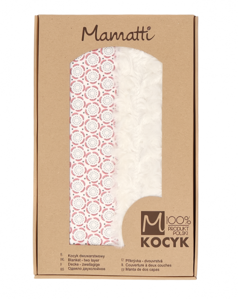 Mamatti Dětská oboustranná bavlněná deka s minky, Rozeta - 75 x 90 cm, růžová-ecru