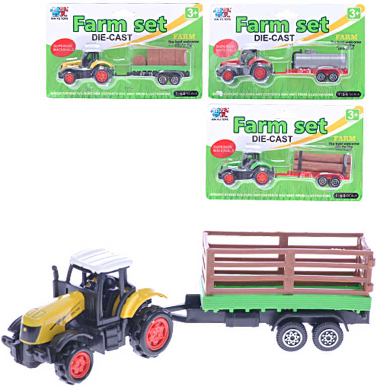 Traktor kov/plast 16cm farmářský set s vlečkou 4 druhy