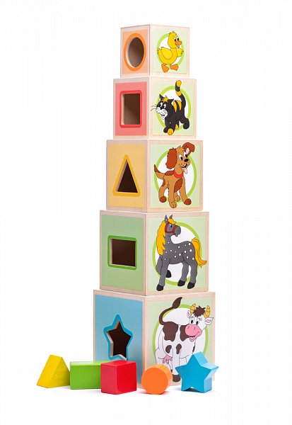Woody hračky pro nejmenší - Věž z 5ti kostek "Zvířátka"