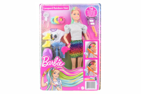 Barbie Leopardí panenka s duhovými vlasy a doplňky GRN81