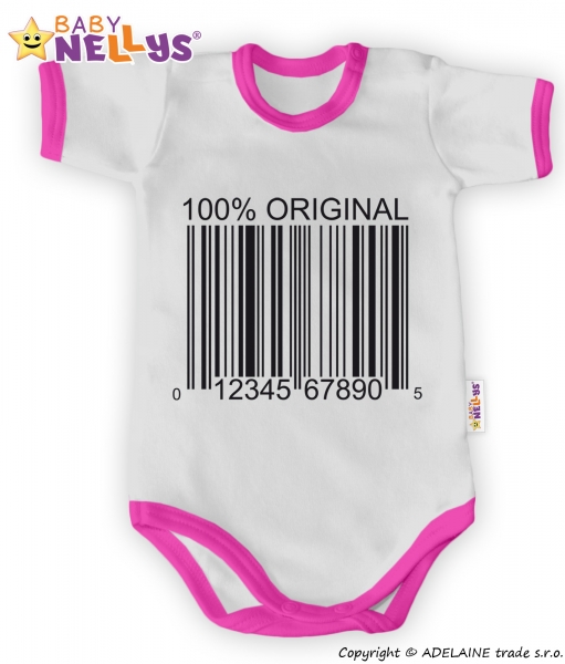 Baby Nellys Body krátký rukáv 100% Originál - šedé/růžový lem - 80 (9-12m)