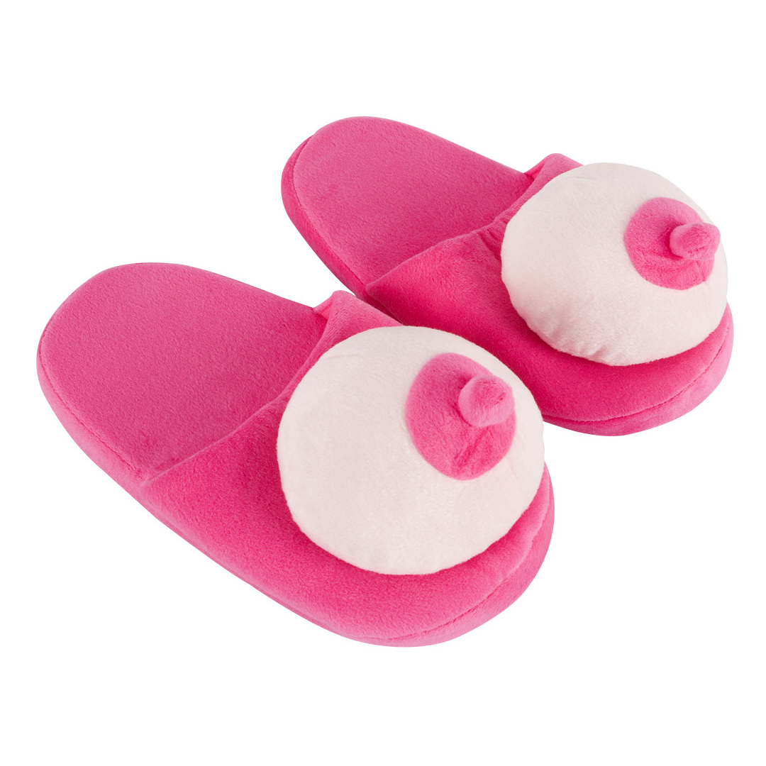 Plyšové pantofle s prsy růžové