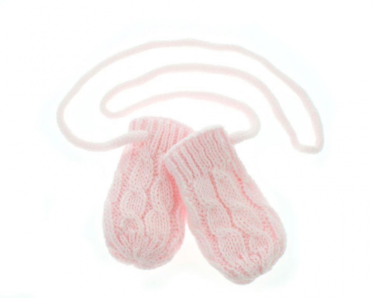 BABY NELLYS Zimní pletené kojenecké rukavičky se vzorem - sv. růžové - 12cm rukavičky