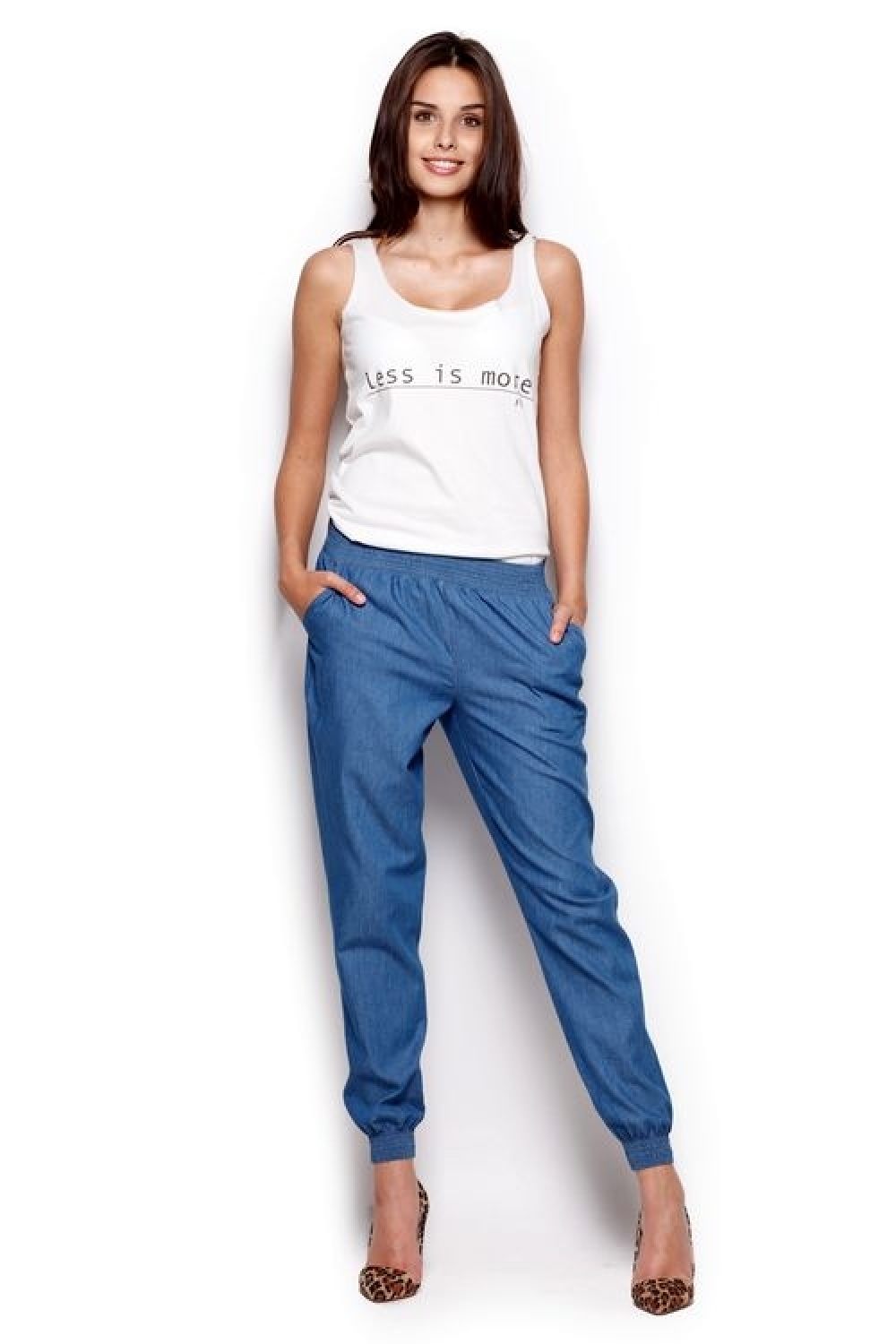 Dámské kalhoty M307 dark jeans - Modrá/XL