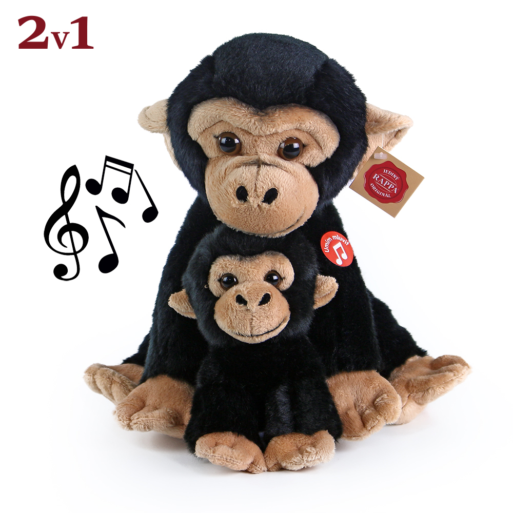 Plyšová opice sedící s mládětem se zvukem 27 cm