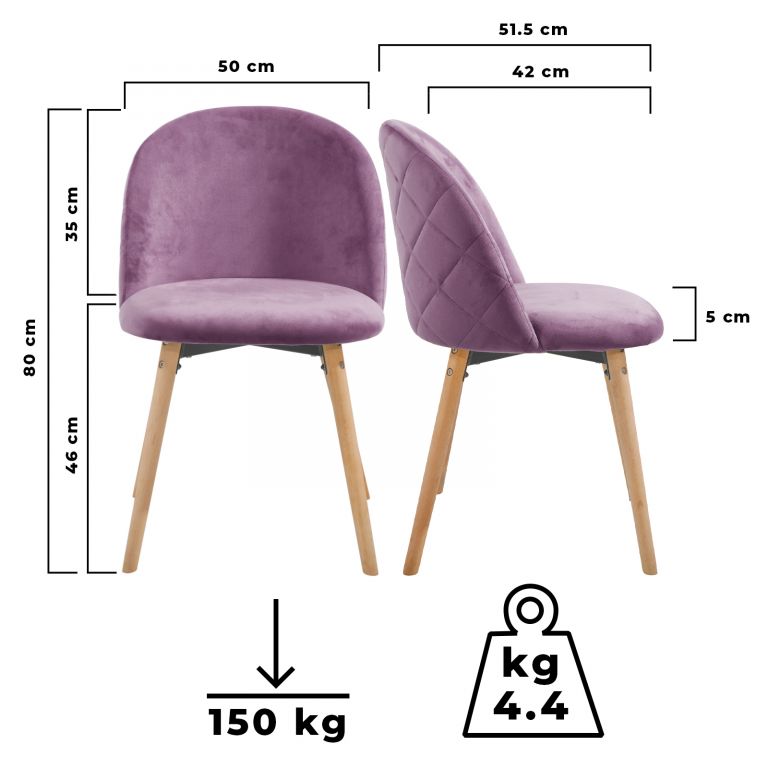 MIADOMODO Sada jídelních židlí sametové, fialové, 6 ks