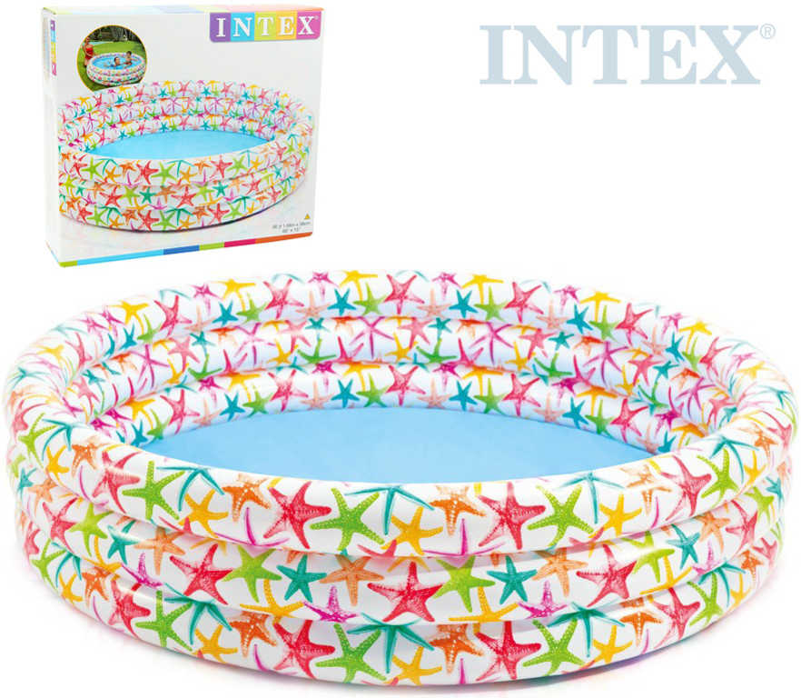 INTEX Bazén kulatý dětský tříkomorový 168x38cm bílý hvězdice 56440