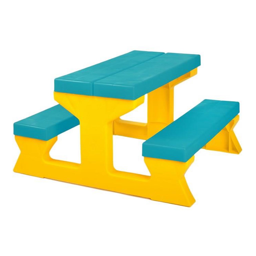 Dětský zahradní nábytek - Stůl a lavičky - tyrkysovo-žlutý - tyrkysová
