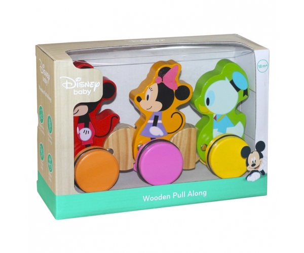 Dřevěná hračka Disney tahací, Miceky, Minnie a Kačer Donald