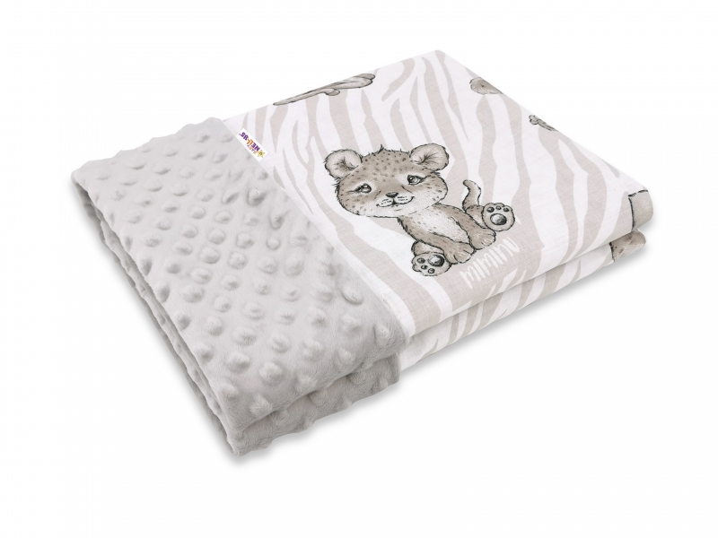 Baby Nellys Bavlněná deka s Minky 100x75cm, ZOO - béžová