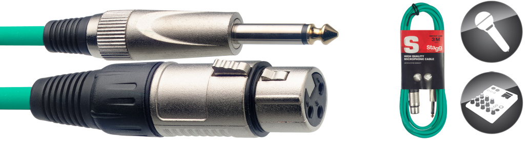 Stagg SMC3XP CGR, kabel mikrofonní XLR/Jack, 3m, zelený