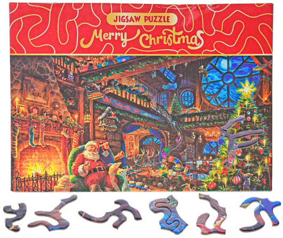 PUZZLE Merry Christmas U Santy doma 75x50cm 468 dílků skládačka v krabici