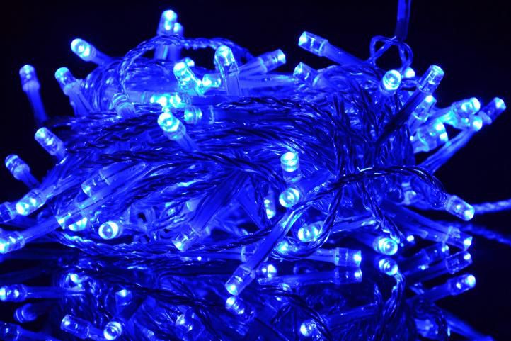 Vánoční LED řetěz 18 m, 200 LED, modrý, průhledný kabel