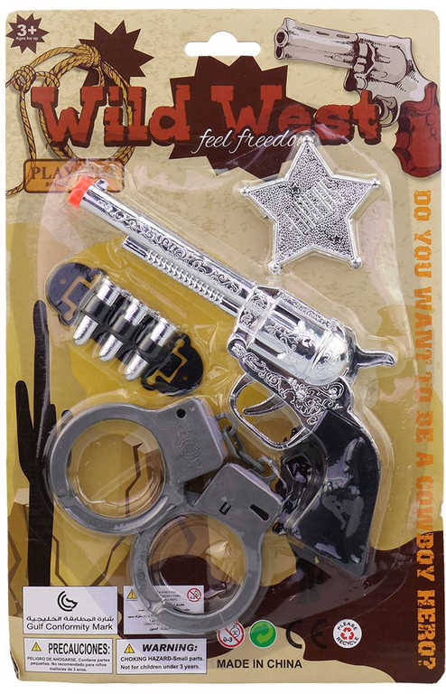 Souprava kovbojská malý šerif set pistole s pouty a doplňky na kartě