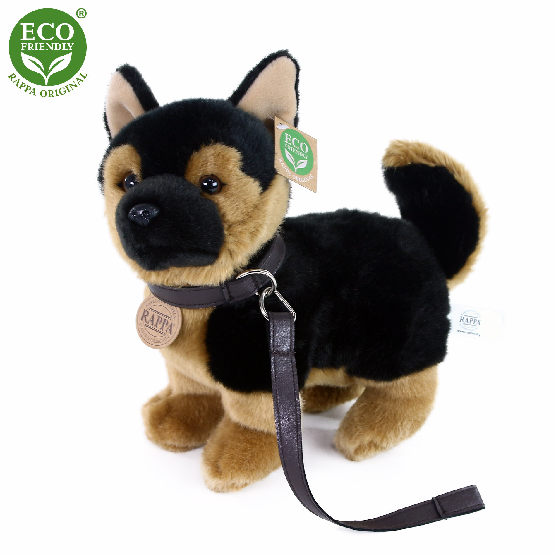 Rappa Eco-Friendly - Plyšový pes německý ovčák s vodítkem stojící 23 cm