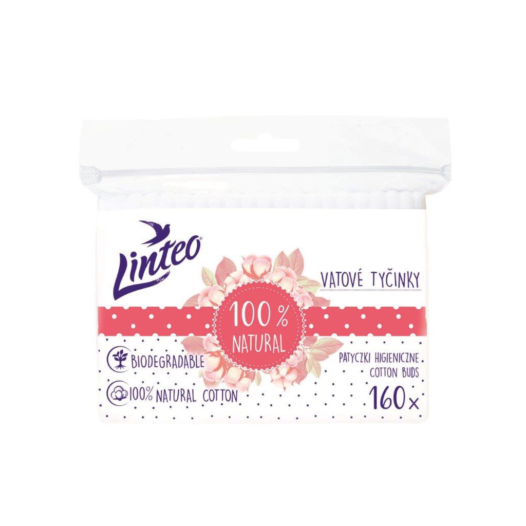 Papírové vatové tyčinky 100% natural Linteo - 160 ks v sáčku - dle obrázku