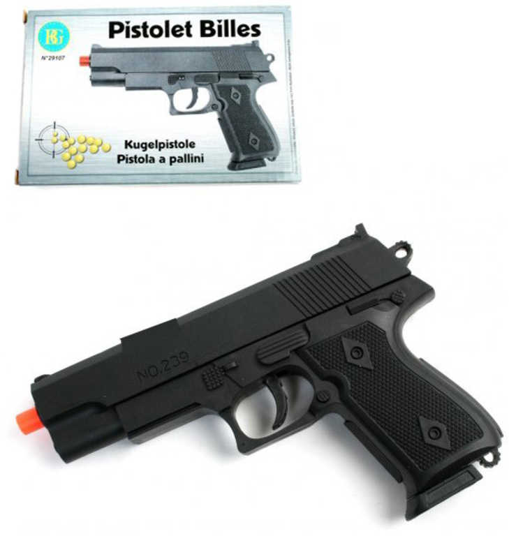 Pistole dětská černá na kuličky 15,5cm revolver v krabičce plast