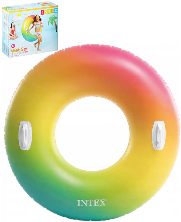 INTEX Kruh plavací duhový s úchyty 122cm nafukovací dětské kolo do vody 58202