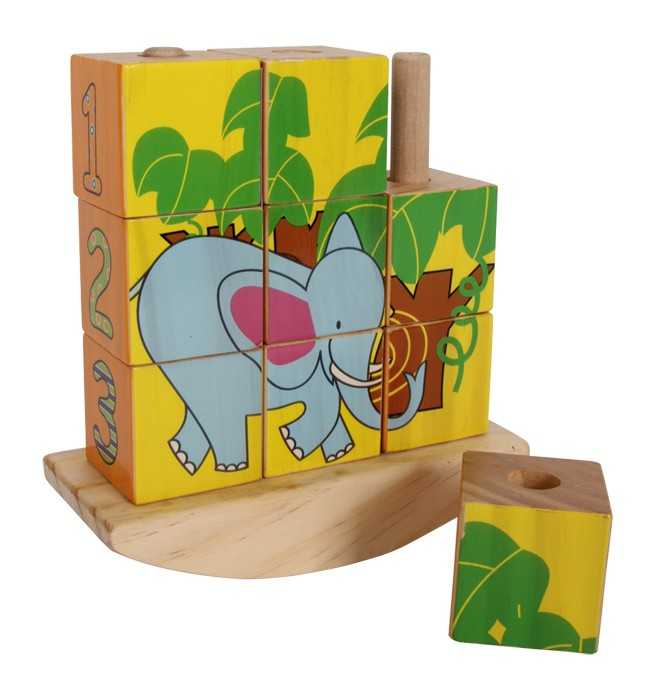 Small foot Dřevěné kostkové puzzle na tyči slon Panda