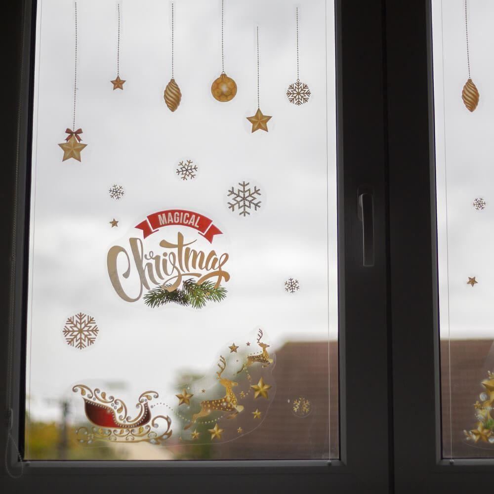 4Leaders Hračky - Vánoční nálepky na okno - zlaté ozdoby