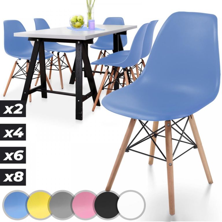 Miadomodo Sada 6 jídelních židlí s plastovým sedákem, modrá