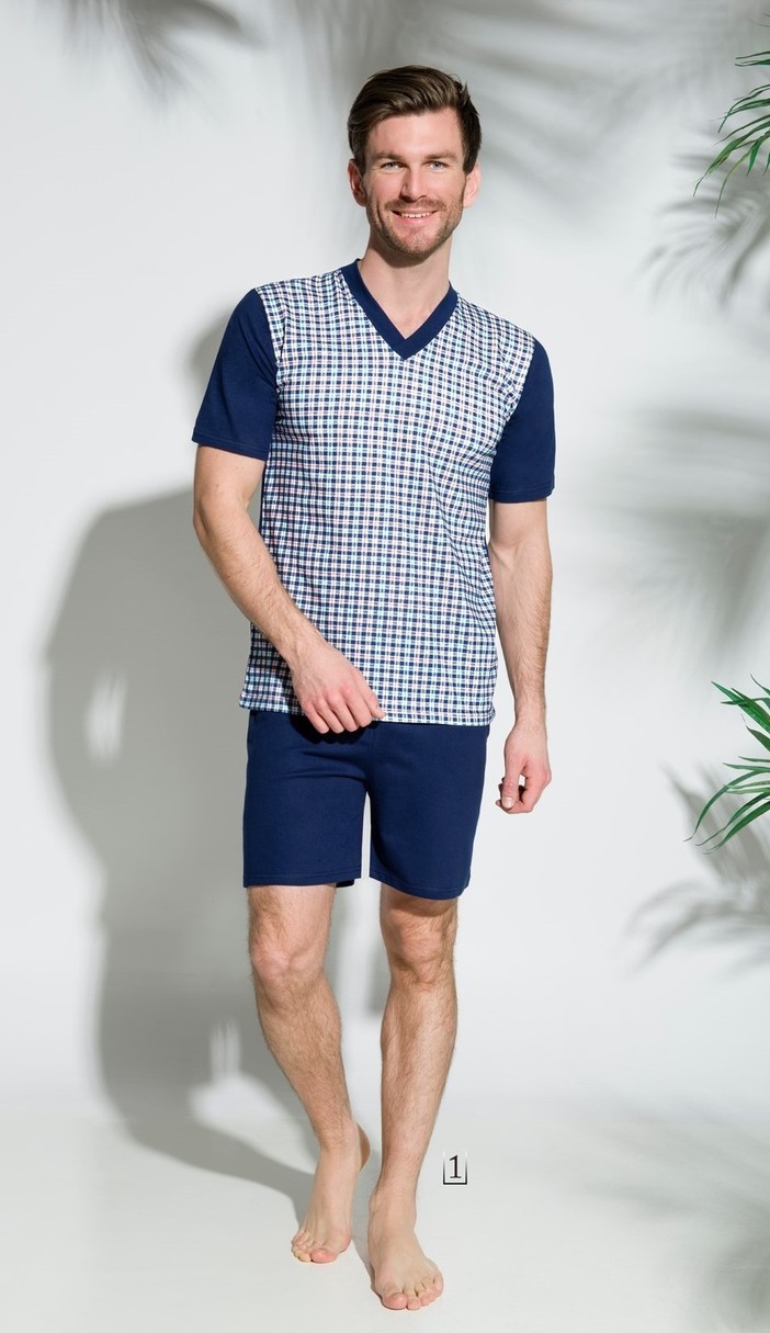 002 Krátké pánské pyžamo ROMAN M-XL - Tmavě modrá/M