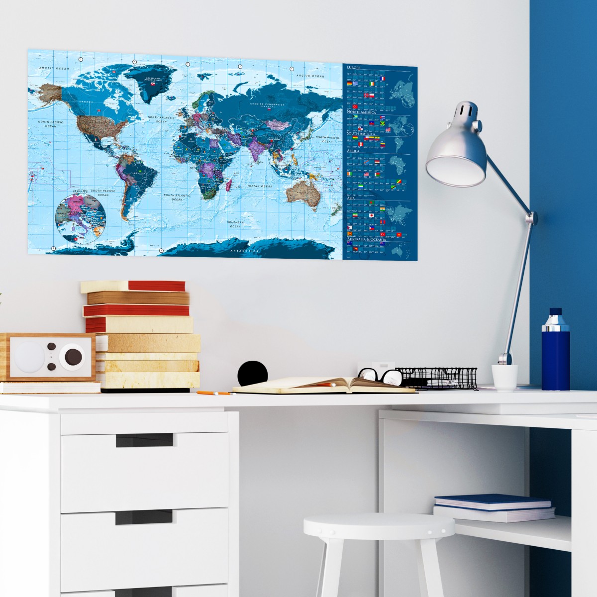 Stírací modrá mapa II - 100x50 cm