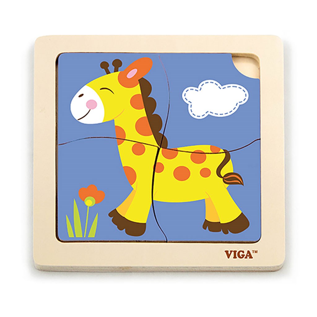 Dřevěné puzzle pro nejmenší Viga 4 ks - Žirafa - multicolor