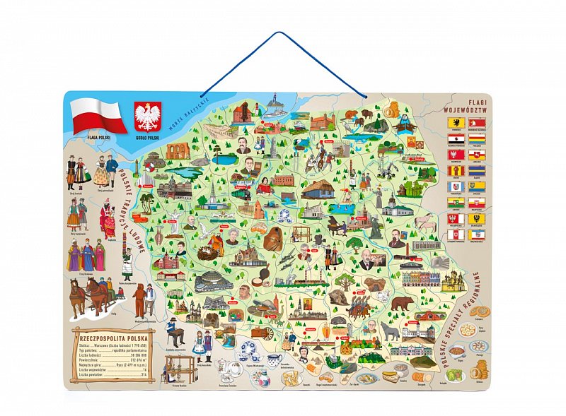 Woody - Magnetická mapa Polska s obrázky a společenská hra 3v1