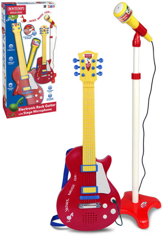 BONTEMPI Set dětská rocková kytara + stojanový mikrofon na baterie Zvuk