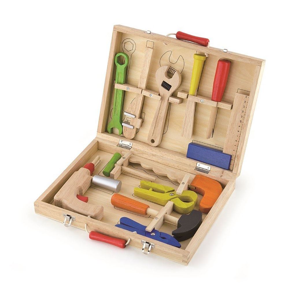 Dětská dřevěná kuchyňka Fantastic s příslušenstvím - Dřevěné nářadí v kufříku Viga - multicolor