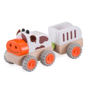 Wonderworld Dřevěný mini traktor kravička