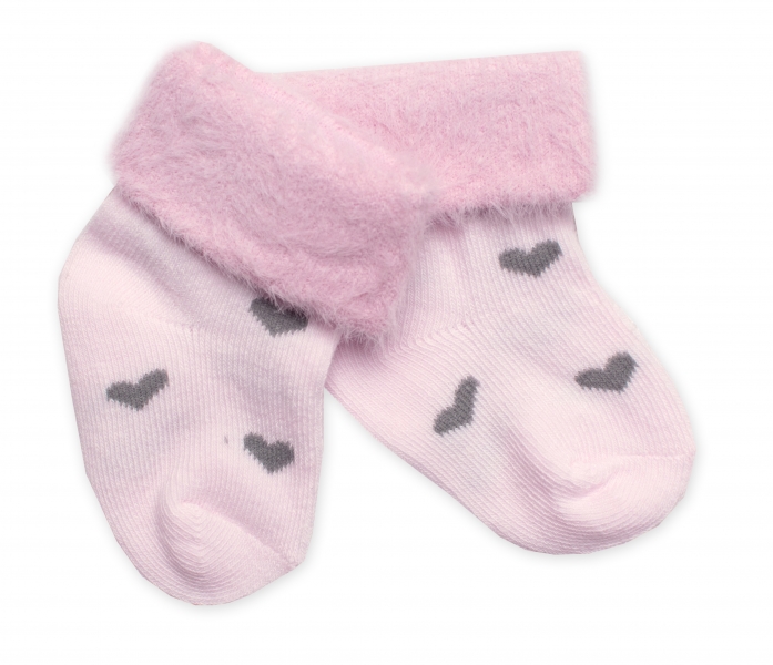 Bavlněné dětské ponožky s chlupáčkovým lemem, Srdíčka