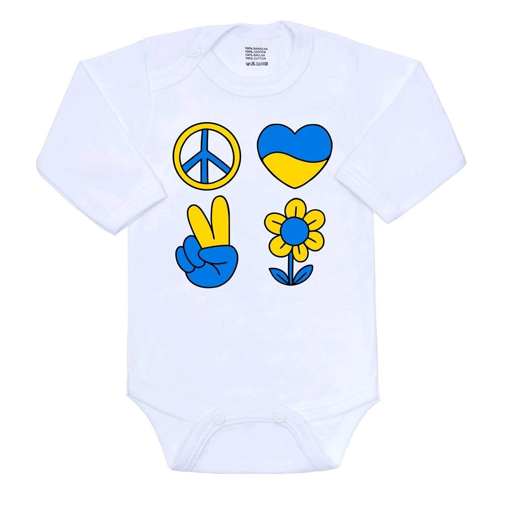 Body s potiskem New Baby Mír pro Ukrajinu - Symboly - bílá/68 (4-6m)