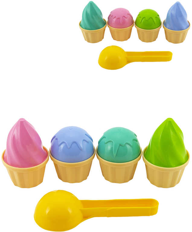 Zmrzlina set na písek lopatka 15cm + 8 báboviček plast v síťce 2 barvy