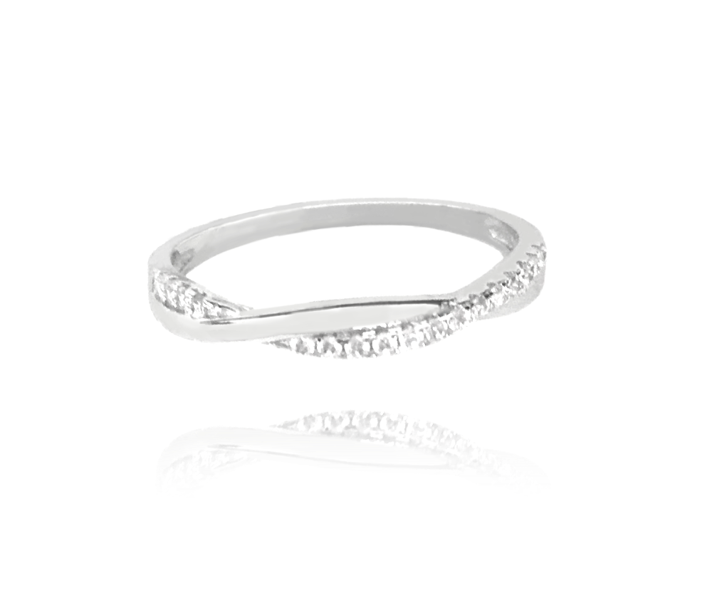 Stříbrný zapletený prsten MINET s bílými zirkony vel. 64