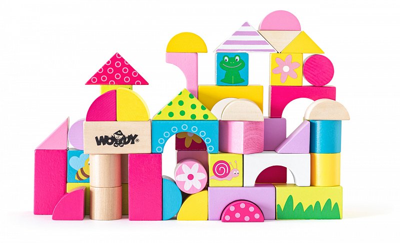 Woody hračky pro nejmenší - Kostky, 50 dílů - Trendy s potiskem